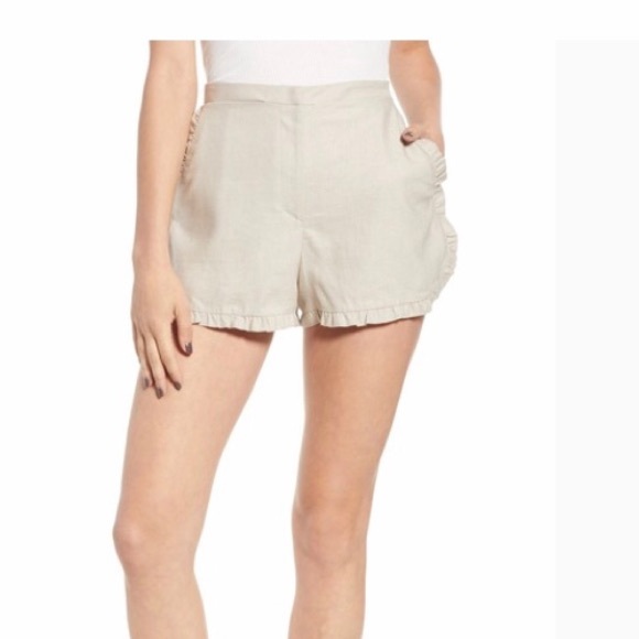 BP beige linen shorts with ruffle Sz Small - Picture 2 of 5